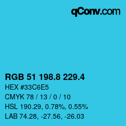 カラーコード: RGB 51 198.8 229.4 | qconv.com
