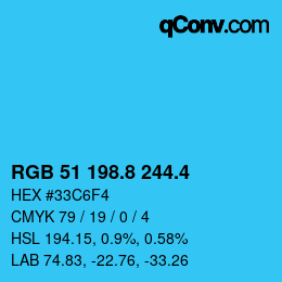 カラーコード: RGB 51 198.8 244.4 | qconv.com
