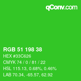カラーコード: RGB 51 198 38 | qconv.com