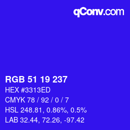 Color code: RGB 51 19 237 | qconv.com