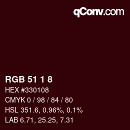カラーコード: RGB 51 1 8 | qconv.com