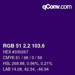 カラーコード: RGB 51 2.2 103.6 | qconv.com