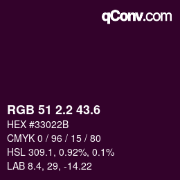 カラーコード: RGB 51 2.2 43.6 | qconv.com