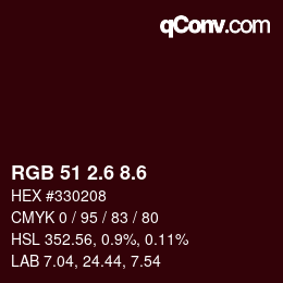 カラーコード: RGB 51 2.6 8.6 | qconv.com