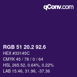 カラーコード: RGB 51 20.2 92.6 | qconv.com