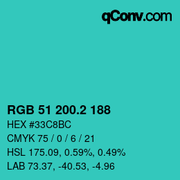 カラーコード: RGB 51 200.2 188 | qconv.com