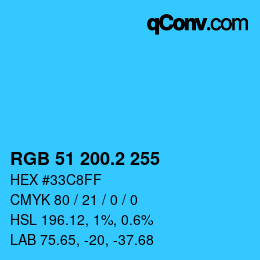 カラーコード: RGB 51 200.2 255 | qconv.com