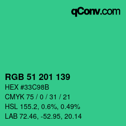 颜色代码: RGB 51 201 139 | qconv.com