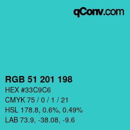 Color code: RGB 51 201 198 | qconv.com