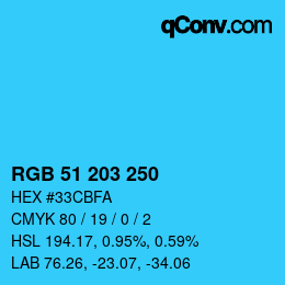 颜色代码: RGB 51 203 250 | qconv.com