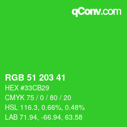Color code: RGB 51 203 41 | qconv.com
