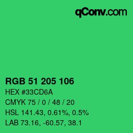 颜色代码: RGB 51 205 106 | qconv.com