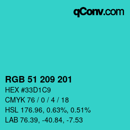颜色代码: RGB 51 209 201 | qconv.com