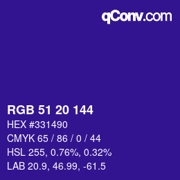 Color code: RGB 51 20 144 | qconv.com
