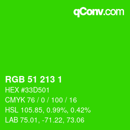 Farbcode: RGB 51 213 1 | qconv.com