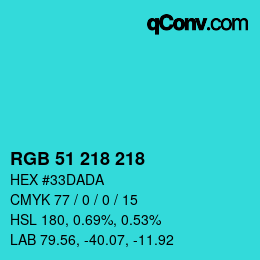 Color code: RGB 51 218 218 | qconv.com