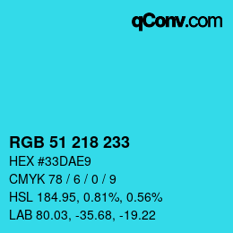 カラーコード: RGB 51 218 233 | qconv.com