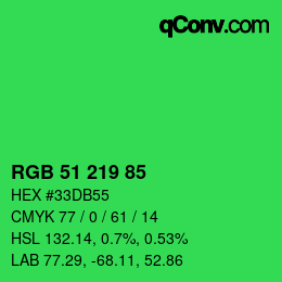颜色代码: RGB 51 219 85 | qconv.com