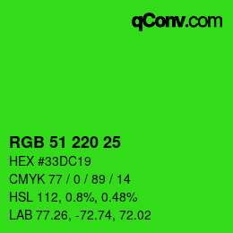 Farbcode: RGB 51 220 25 | qconv.com