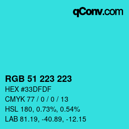 カラーコード: RGB 51 223 223 | qconv.com