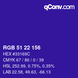 Color code: RGB 51 22 156 | qconv.com