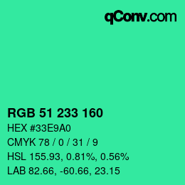 Color code: RGB 51 233 160 | qconv.com