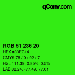 カラーコード: RGB 51 236 20 | qconv.com