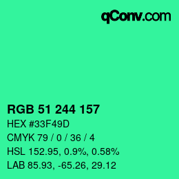 Color code: RGB 51 244 157 | qconv.com