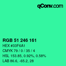 Color code: RGB 51 246 161 | qconv.com