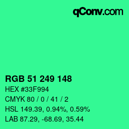 Color code: RGB 51 249 148 | qconv.com