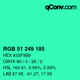 Color code: RGB 51 249 185 | qconv.com