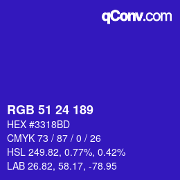 カラーコード: RGB 51 24 189 | qconv.com