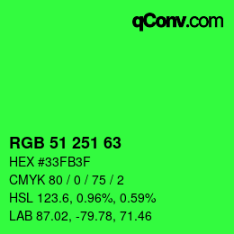颜色代码: RGB 51 251 63 | qconv.com
