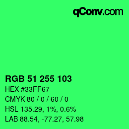 Color code: RGB 51 255 103 | qconv.com