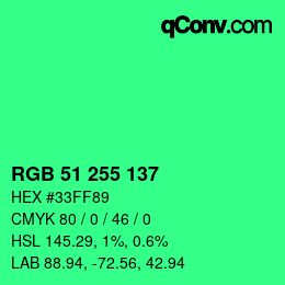 Farbcode: RGB 51 255 137 | qconv.com