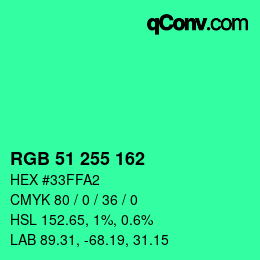 Color code: RGB 51 255 162 | qconv.com