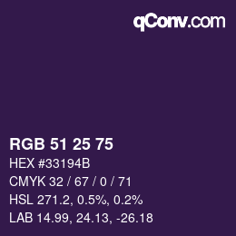 Código de color: RGB 51 25 75 | qconv.com