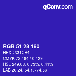 カラーコード: RGB 51 28 180 | qconv.com