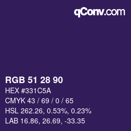 Color code: RGB 51 28 90 | qconv.com