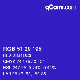 Color code: RGB 51 29 195 | qconv.com