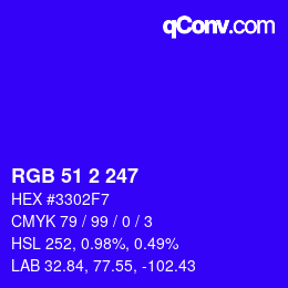 颜色代码: RGB 51 2 247 | qconv.com