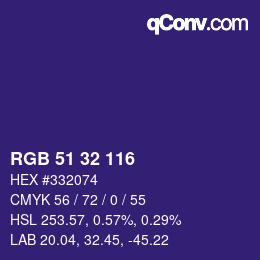 Color code: RGB 51 32 116 | qconv.com