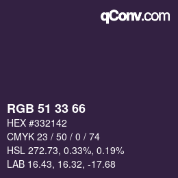 Code couleur: RGB 51 33 66 | qconv.com