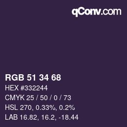 Color code: RGB 51 34 68 | qconv.com