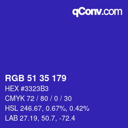Color code: RGB 51 35 179 | qconv.com