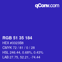 Color code: RGB 51 35 184 | qconv.com