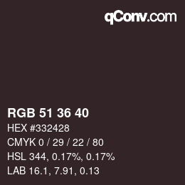 Color code: RGB 51 36 40 | qconv.com