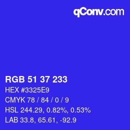 カラーコード: RGB 51 37 233 | qconv.com
