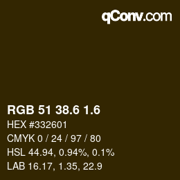 カラーコード: RGB 51 38.6 1.6 | qconv.com