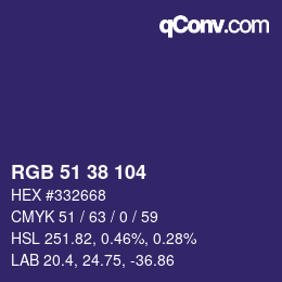 Color code: RGB 51 38 104 | qconv.com